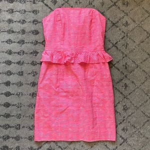 Lily Pulitzer Strapless Peplum Gingham Dress Sz 8